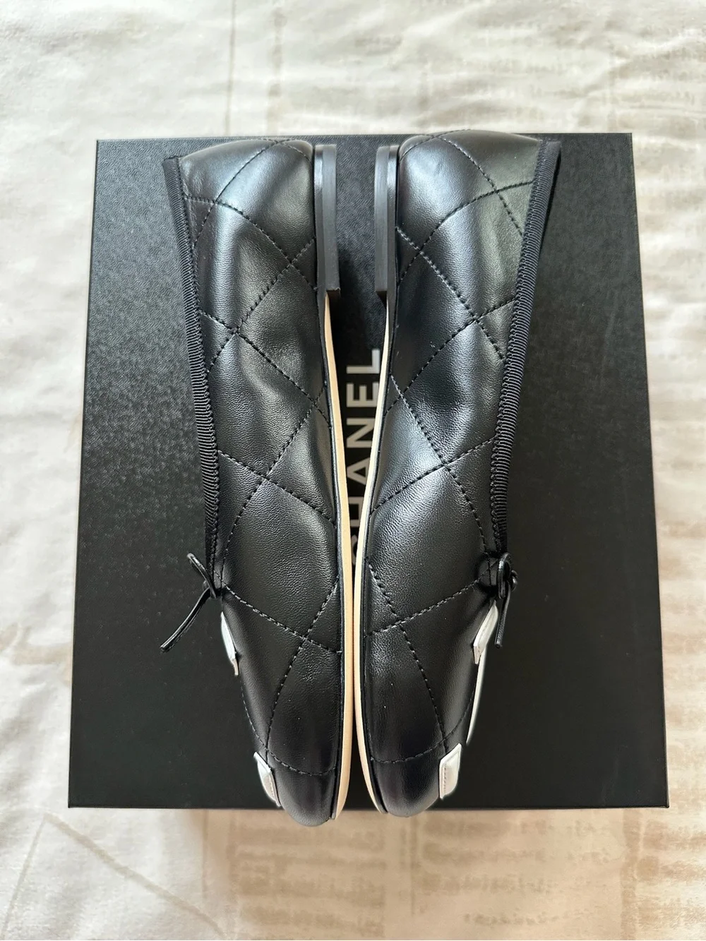 CHANEL 26M Coco Beach Cambon Quilted Leather Ballet Flats black size 39